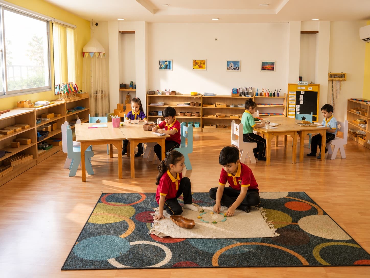 Children working with hands-on learning materials
