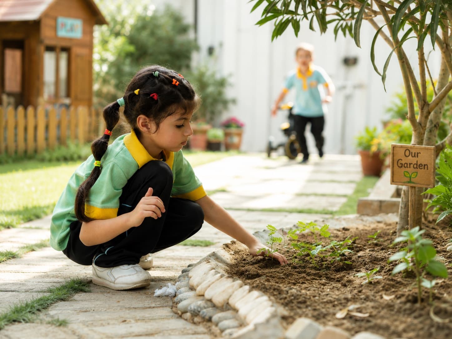 An Aster child working independently on a practical-life task